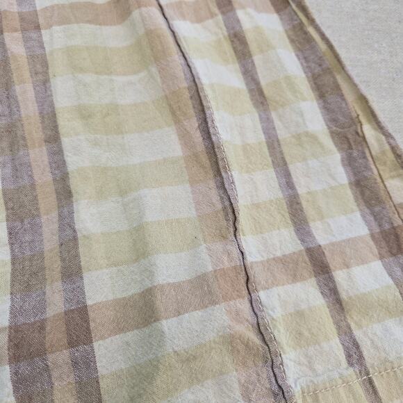 Free People The Way You Move Natural Plaid Linen Pants Edgy 70s Boho Size 12 - Picture 7 of 12